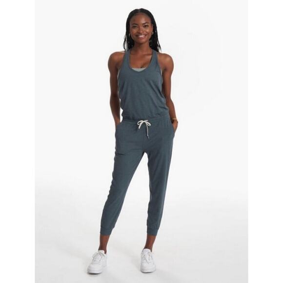 Vuori Lux Racerback Jumpsuit Women's in Heathered Stone Size Medium